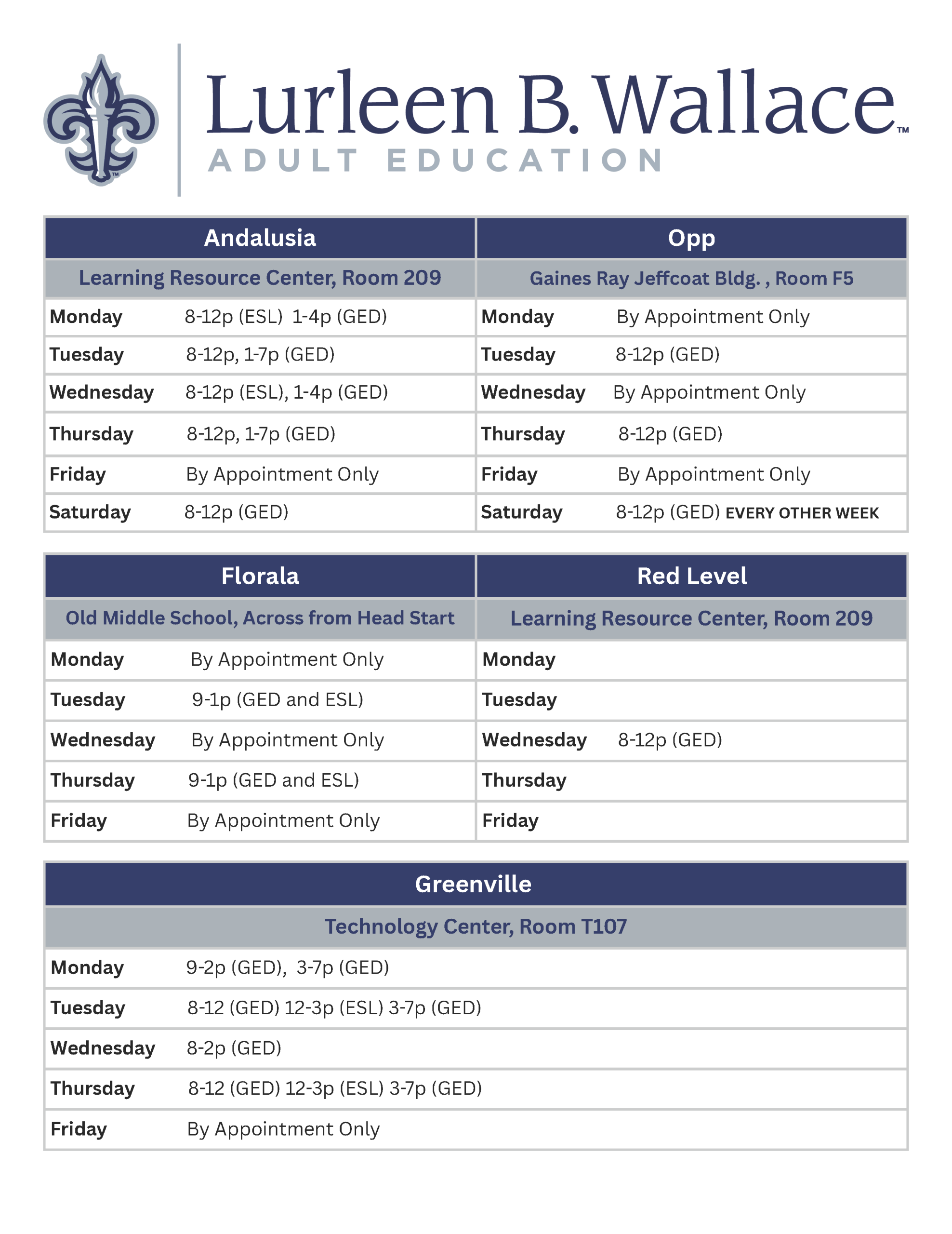 Class locations and times